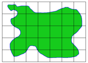 Illustration of a shapefile geometry with cube cells overlapping as indicated by the grid